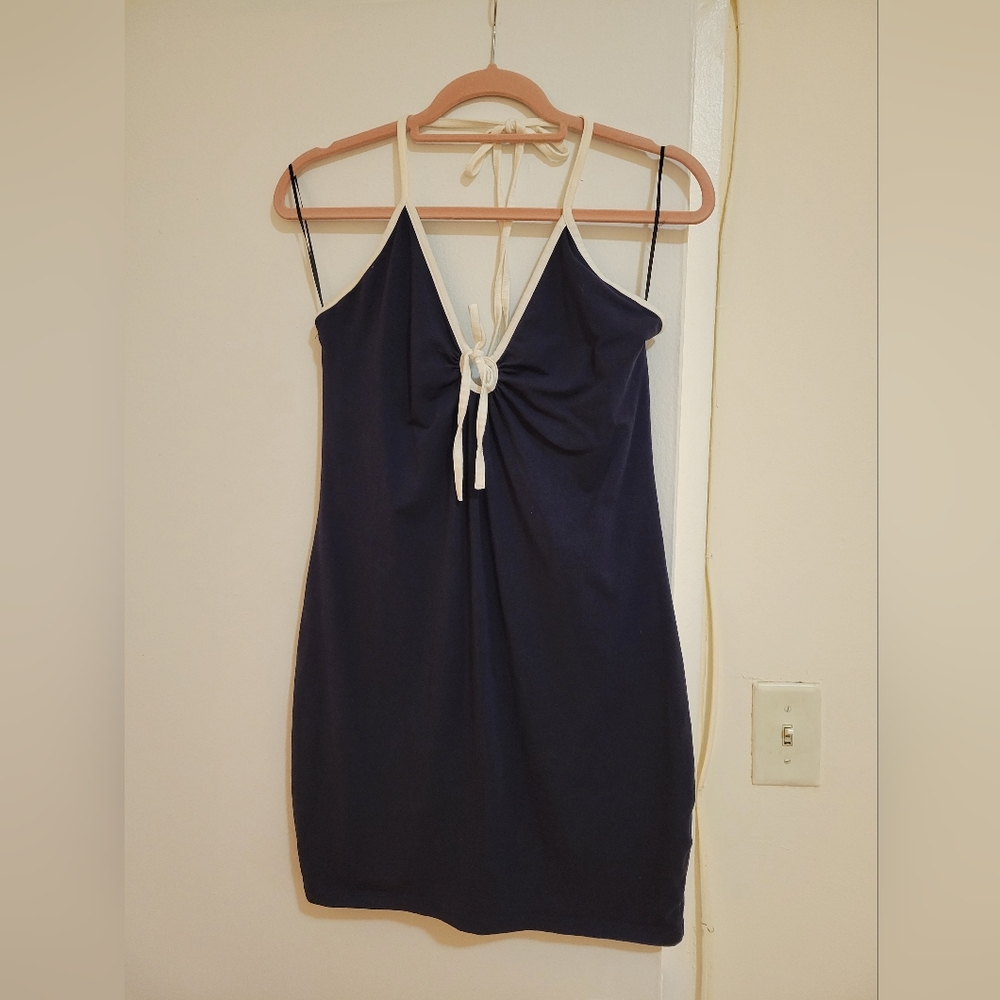 Blue and white sailor halter dress, H&M size large